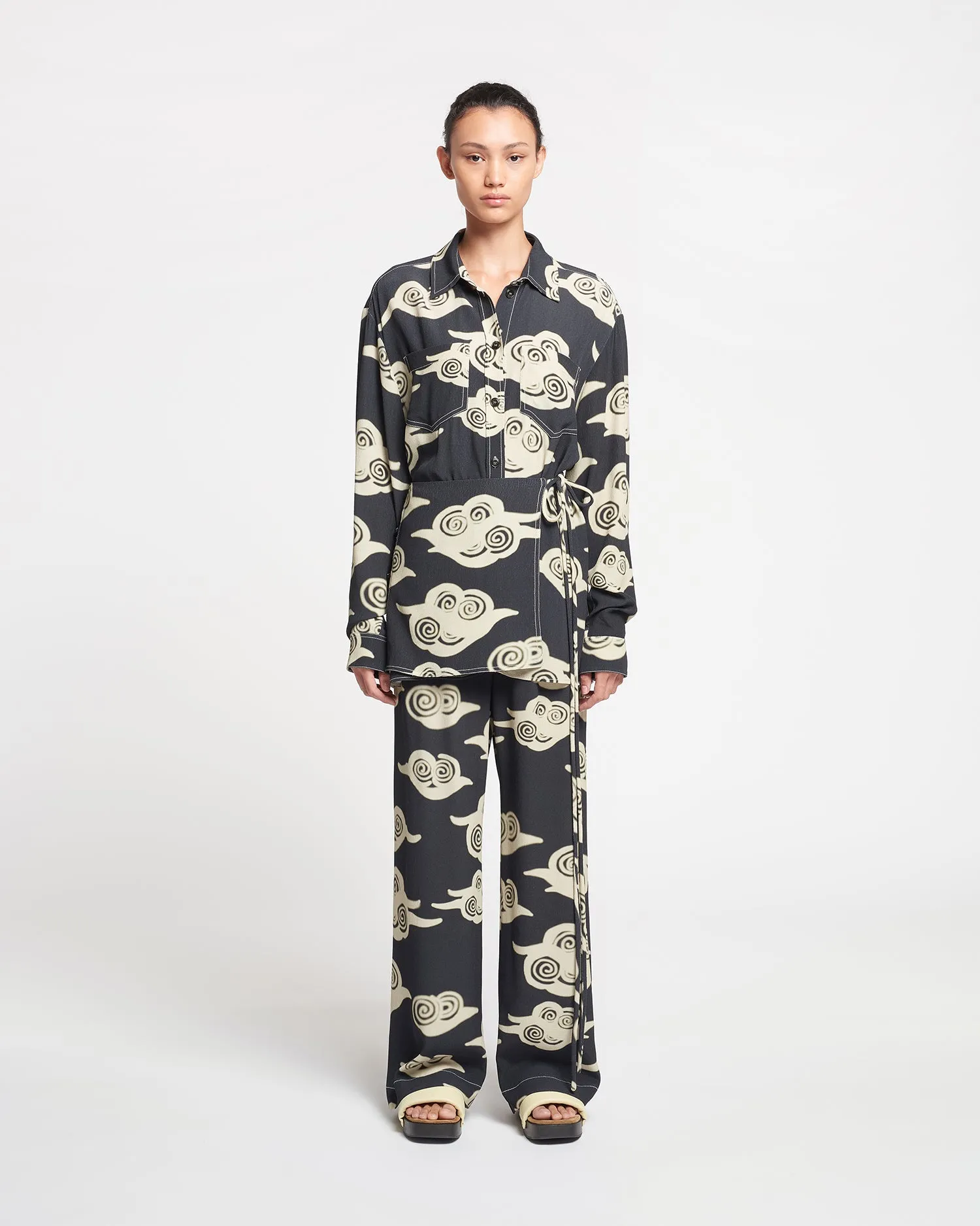 Metta - Printed Crepe Shirt Dress - Cloud Black/Creme sold by Nanushka product image thumbnail 2
