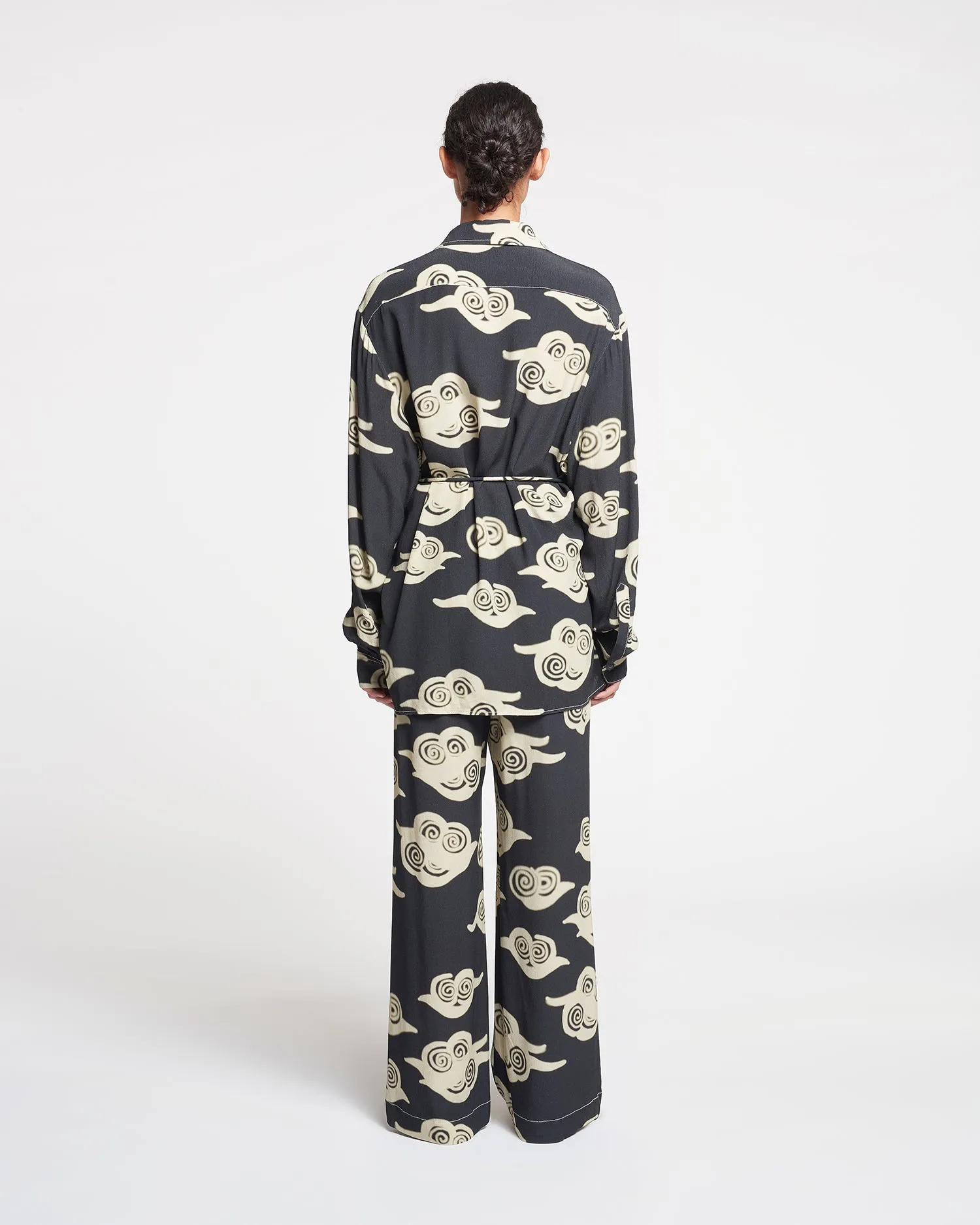 Metta - Printed Crepe Shirt Dress - Cloud Black/Creme sold by Nanushka product image thumbnail 3