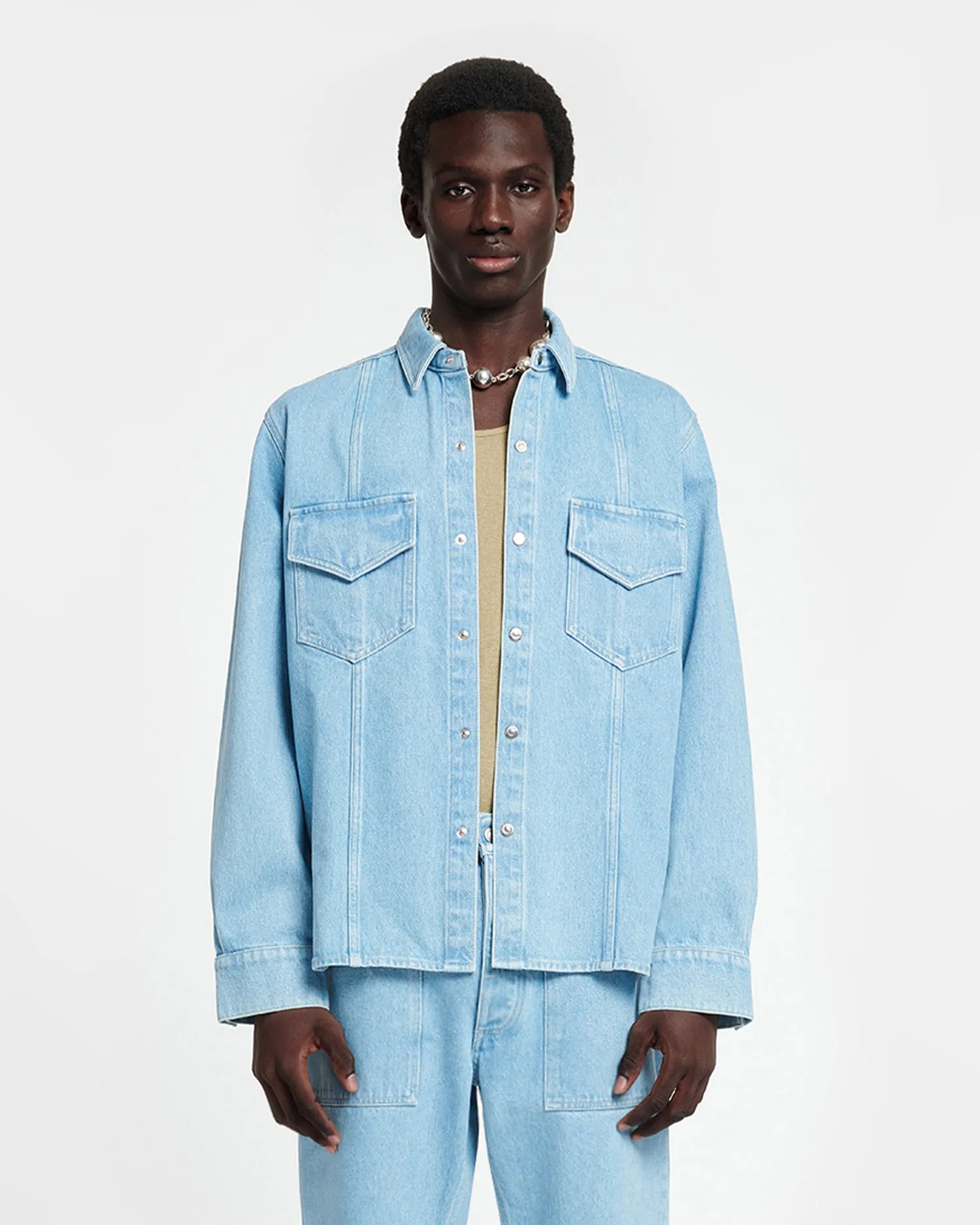 Tristo - Patch Pocket Denim Overshirt - Eco Light Wash sold by Nanushka