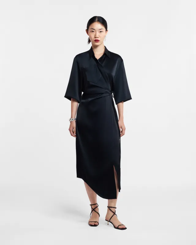 Lais - Draped Front Shirt Dress - Black sold by Nanushka