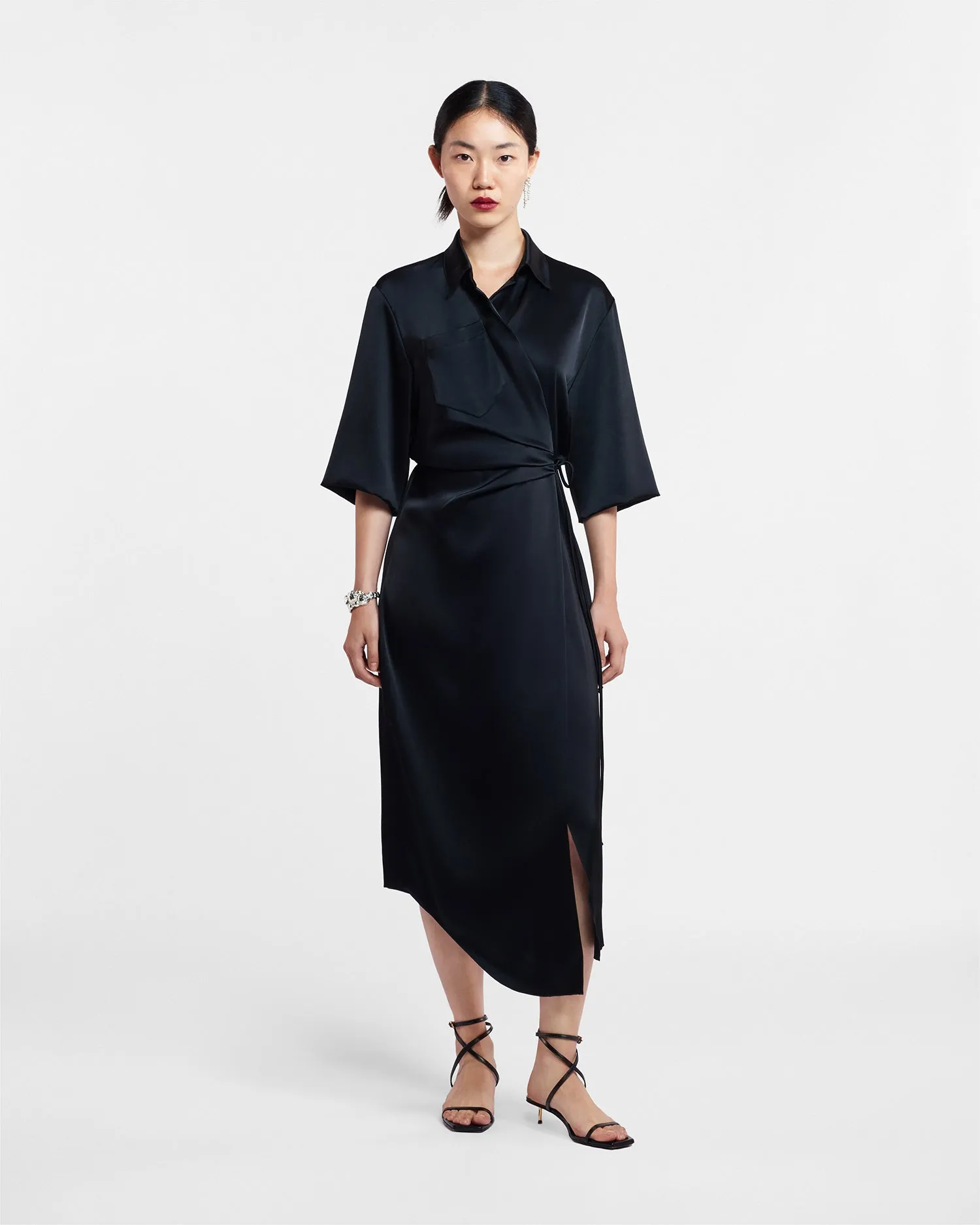 Lais - Draped Front Shirt Dress - Black sold by Nanushka