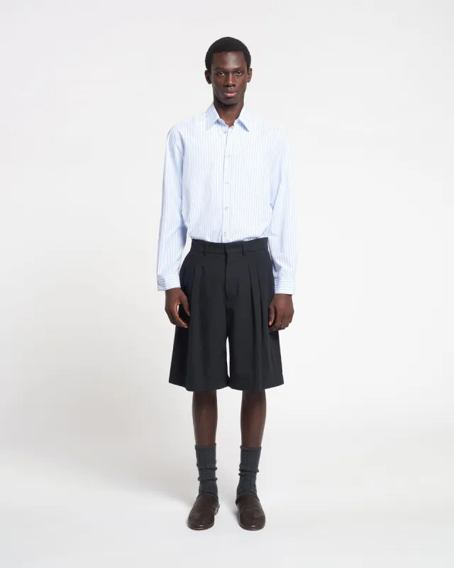 Kaleb - Long Sleeve Striped Cotton Shirt - White Blue sold by Nanushka