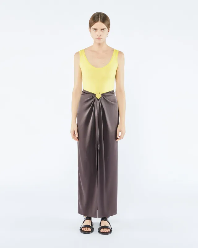 Emiko - Sale Slip Satin Sarong-Style Midi Skirt - Coffee Bean sold by Nanushka