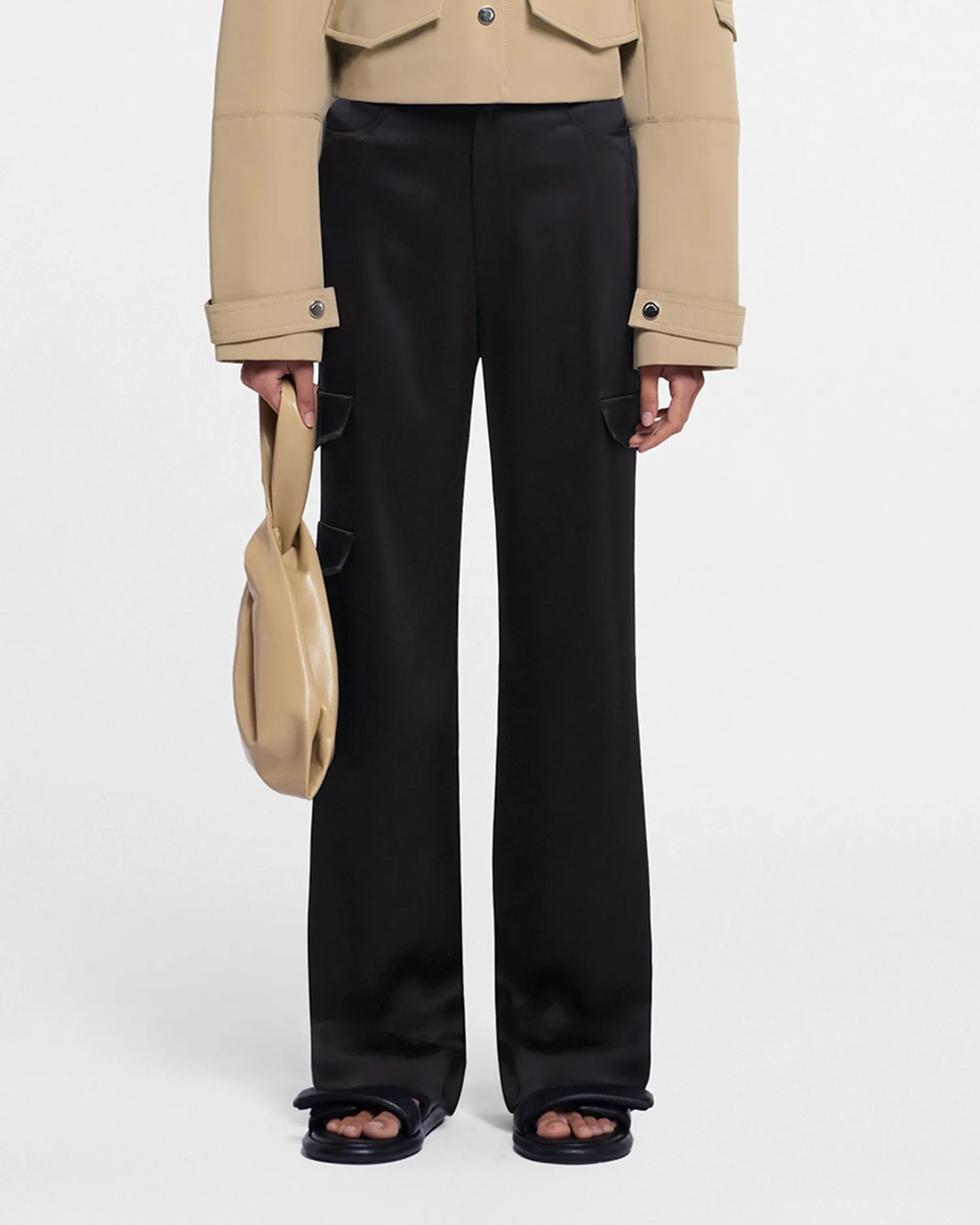 Cais - Slip Satin Cargo Pants - Black sold by Nanushka