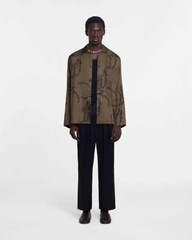Jelmer - Printed Silk-Twill Shirt - Khaki sold by Nanushka