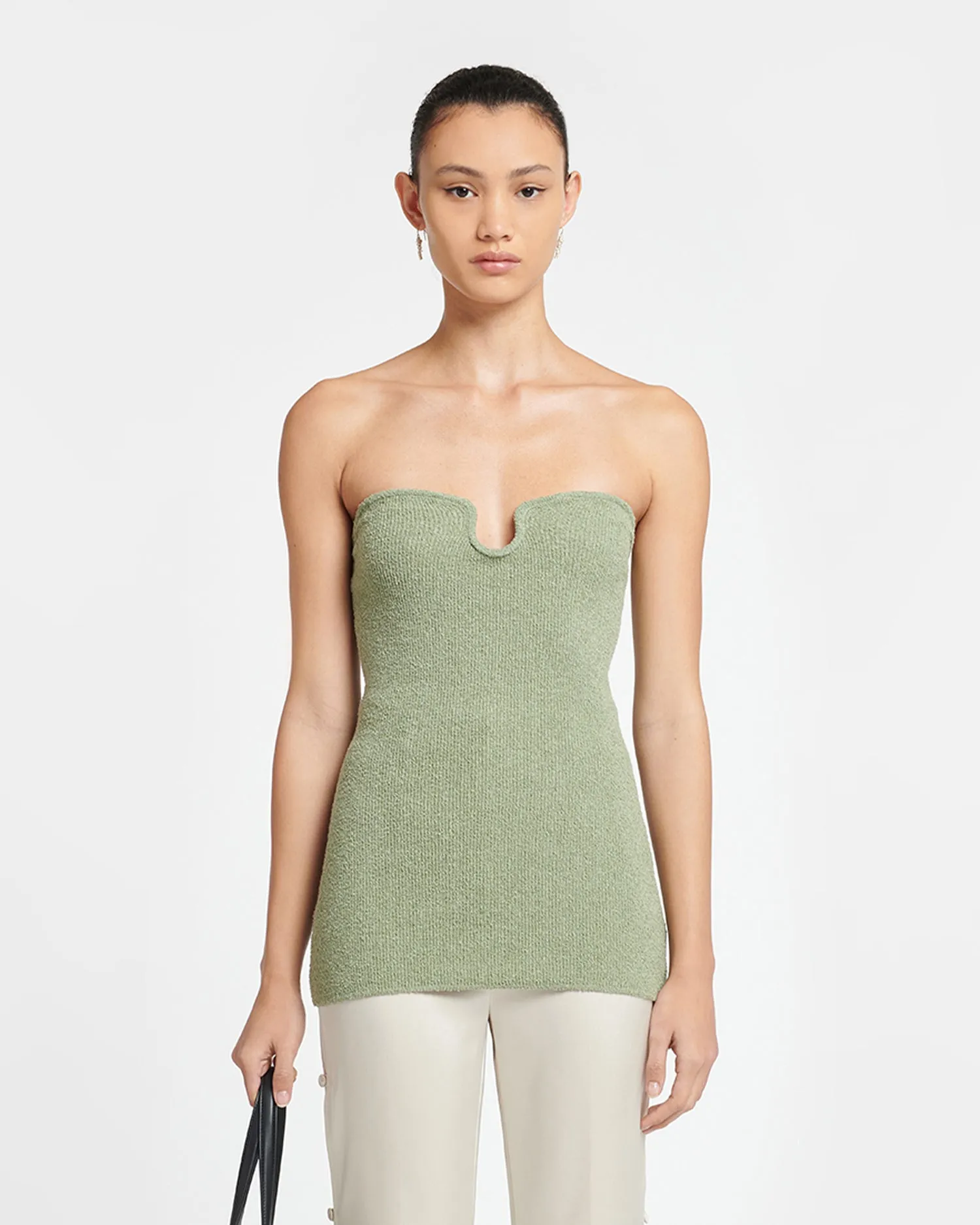 Zessa - Terry-Knit Bandeau Top - Faded Sage sold by Nanushka