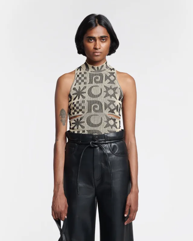 Maraj - Rib-Jacquard Tank Top - Creme/ Black Kopjafa sold by Nanushka