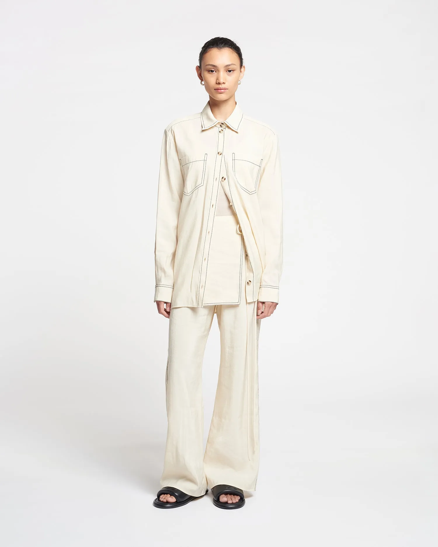 Metta - Glass Poplin Shirt Dress - Oat sold by Nanushka product image thumbnail 4