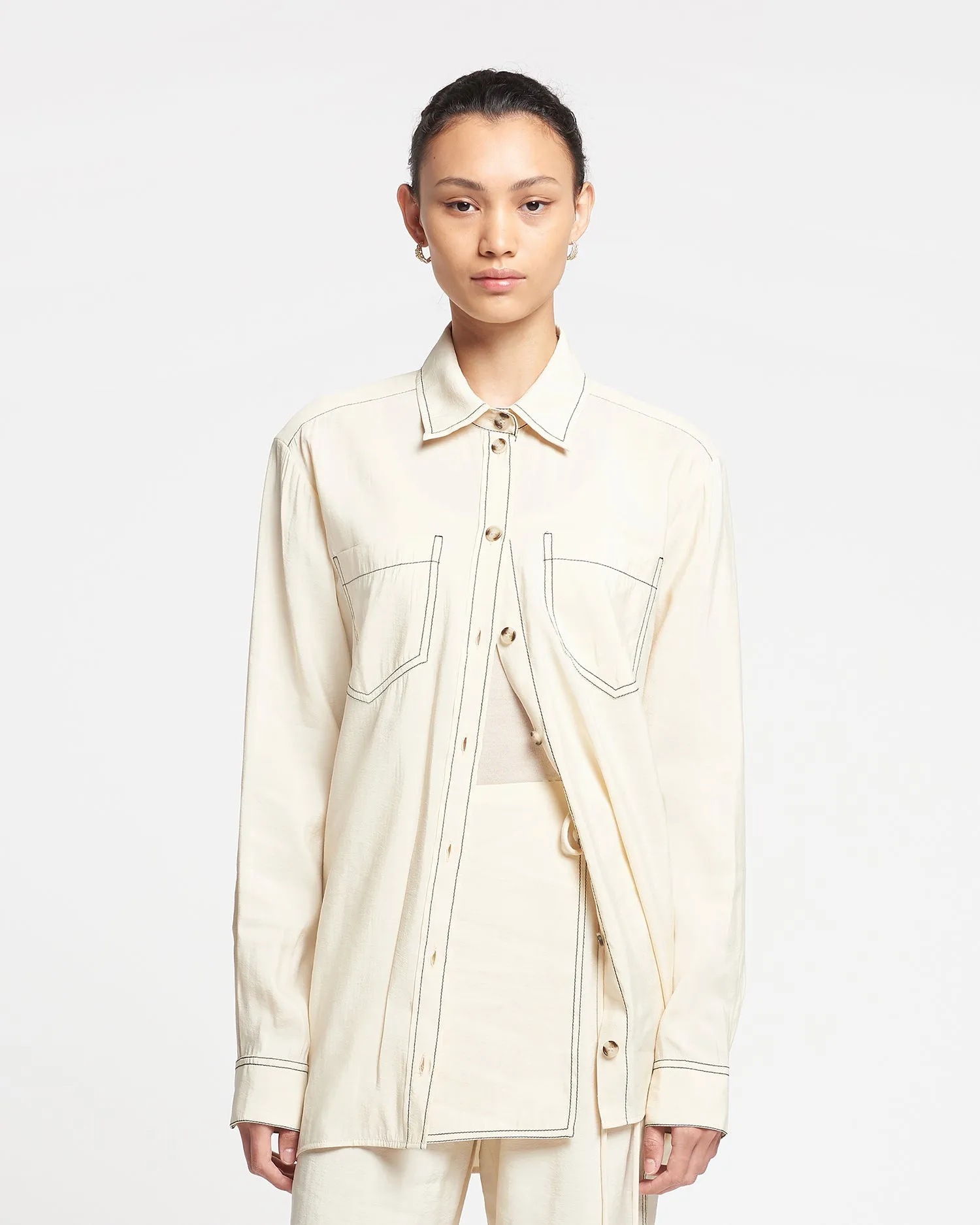 Metta - Glass Poplin Shirt Dress - Oat sold by Nanushka product image thumbnail 2