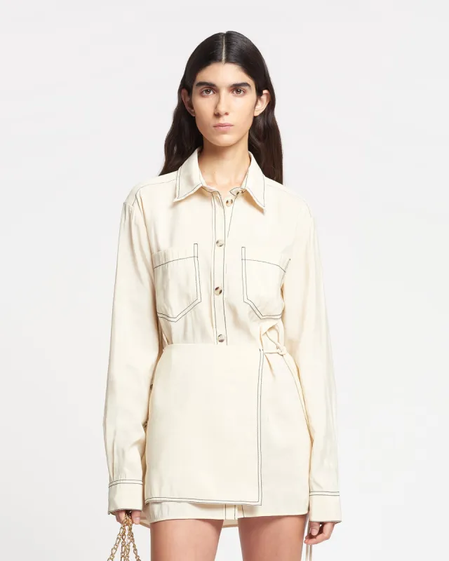 Metta - Glass Poplin Shirt Dress - Oat sold by Nanushka