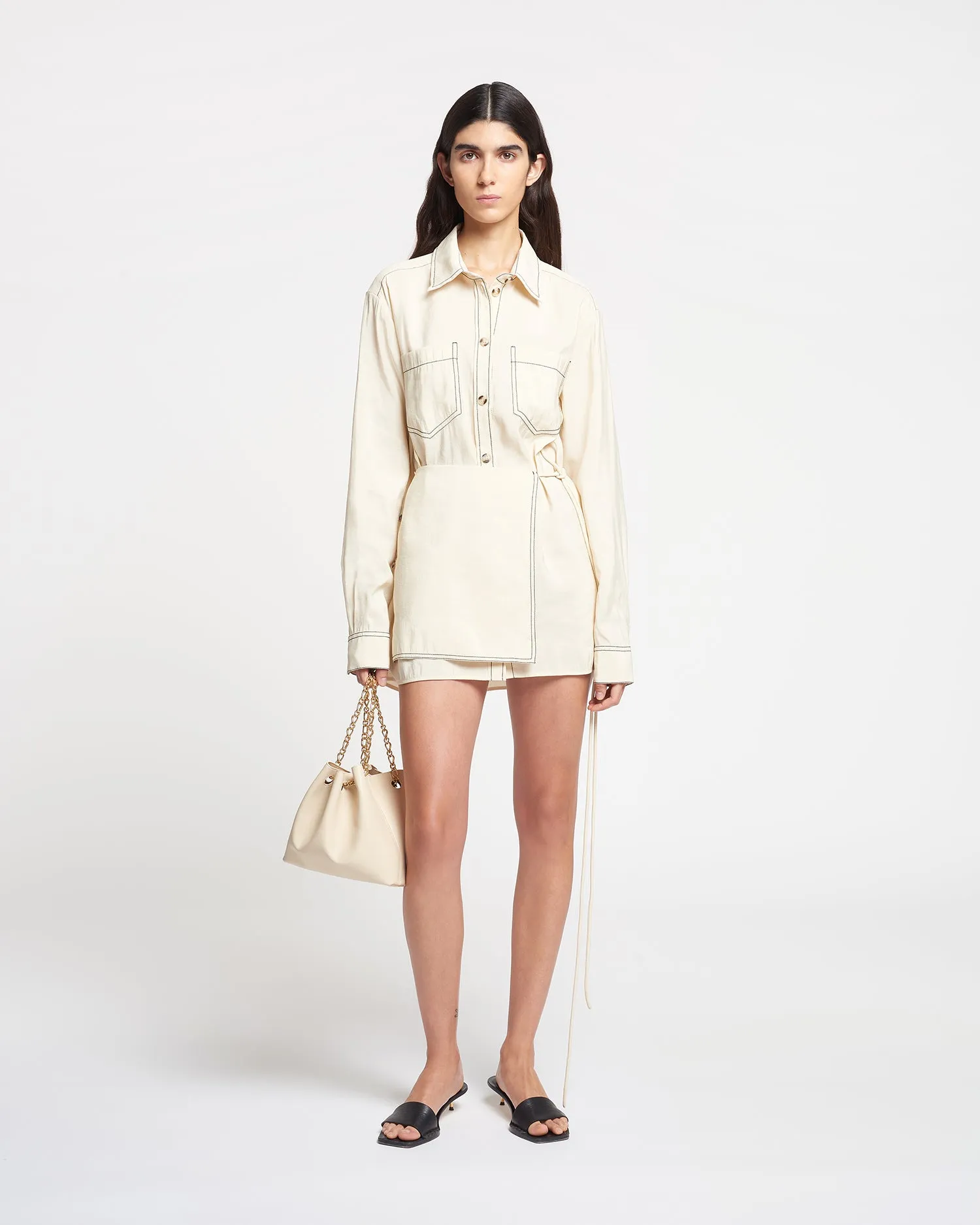 Metta - Glass Poplin Shirt Dress - Oat sold by Nanushka product image thumbnail 3