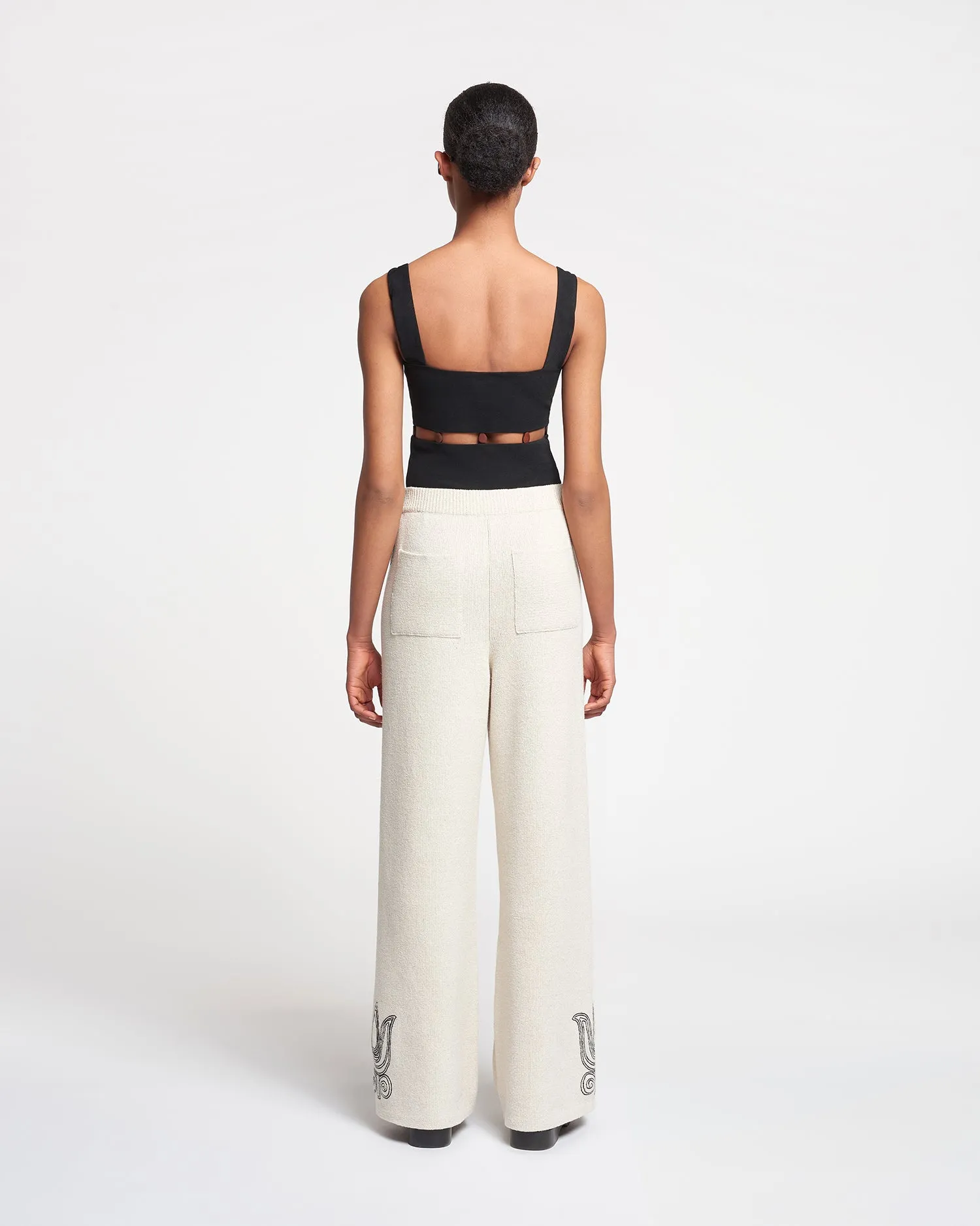 Emmie - Embroidered Textured-Linen Pants - Natural/Black sold by Nanushka product image thumbnail 2