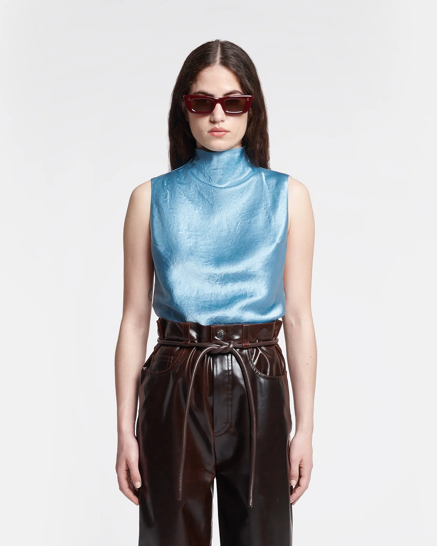 Colson - Crinkled-Satin Turtleneck Top - Aqua sold by Nanushka