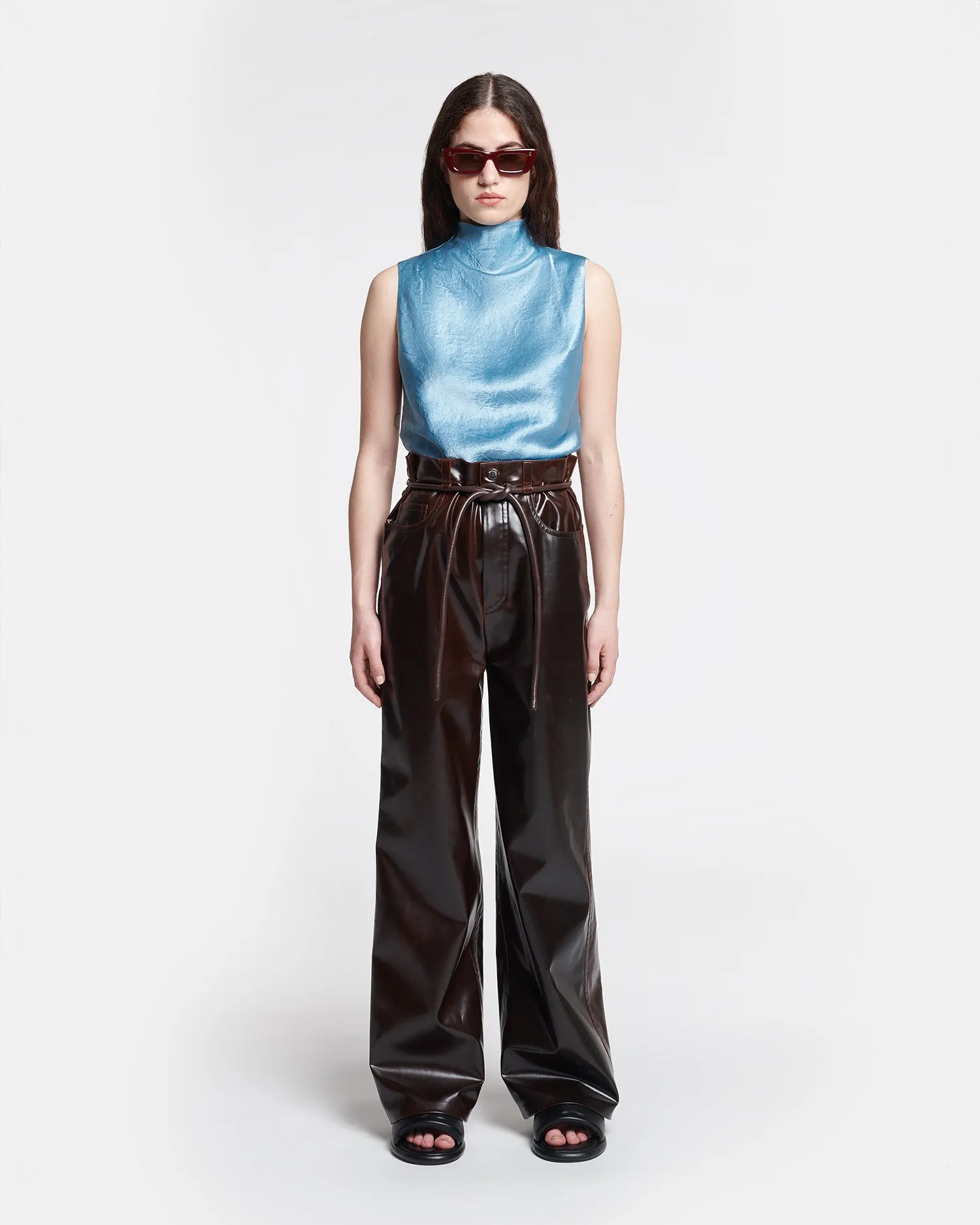 Colson - Crinkled-Satin Turtleneck Top - Aqua sold by Nanushka product image thumbnail 3