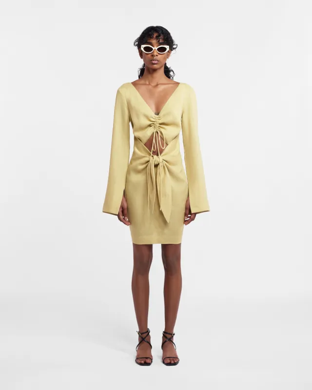 Gilia - Sale Ruched-Front Dress - Oat Linen sold by Nanushka