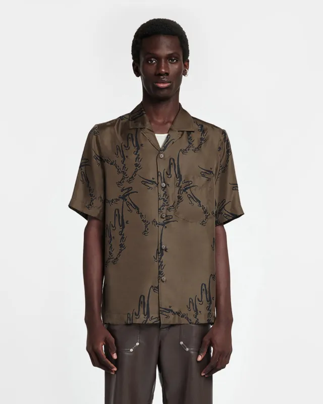 Bodil - Printed Silk-Twill Shirt - Khaki sold by Nanushka