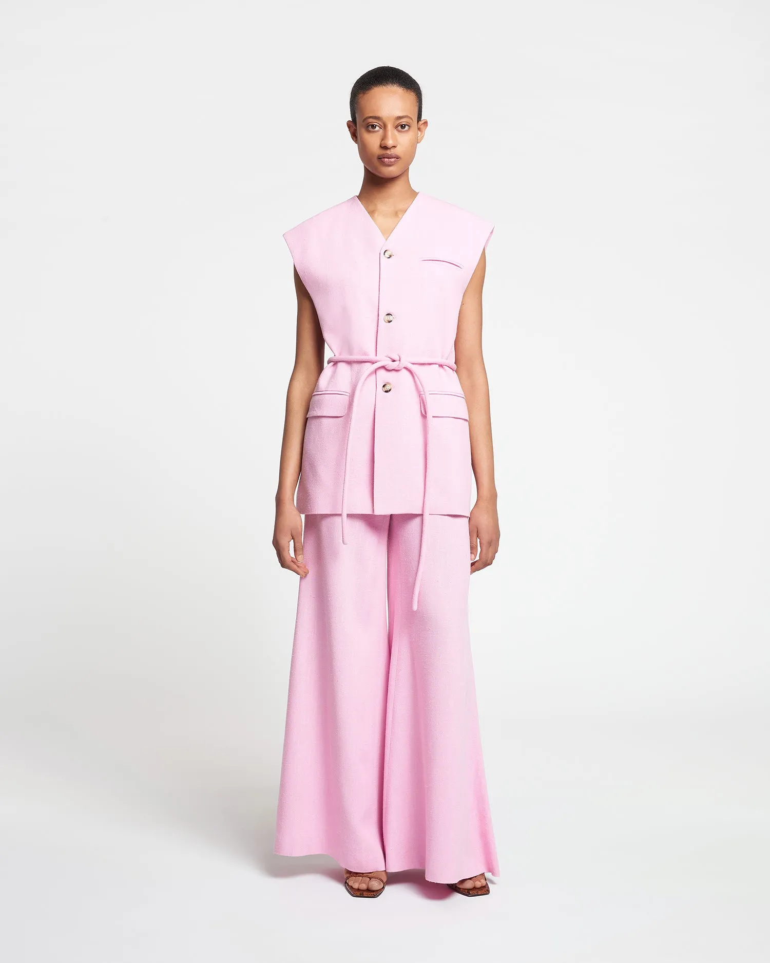 Charis - Fluted-Leg Silk Viscose Tweed Pants - Orchid sold by Nanushka product image thumbnail 3