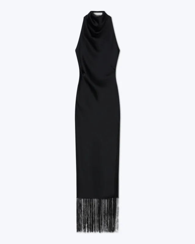 Dia - Sale Slip Satin Fringed Dress - Black sold by Nanushka