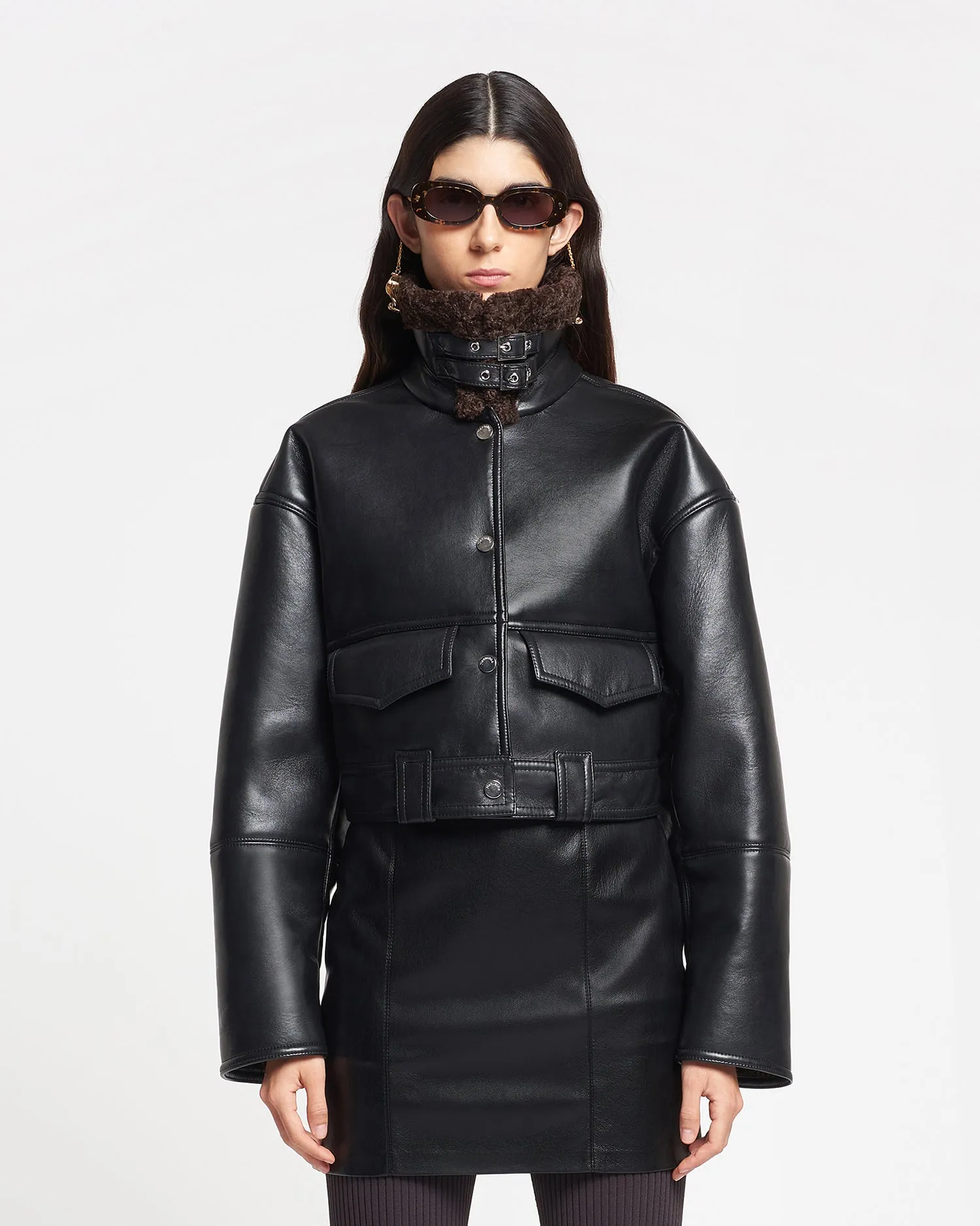 Karla - Regenerated Leather Jacket - Black Brown sold by Nanushka