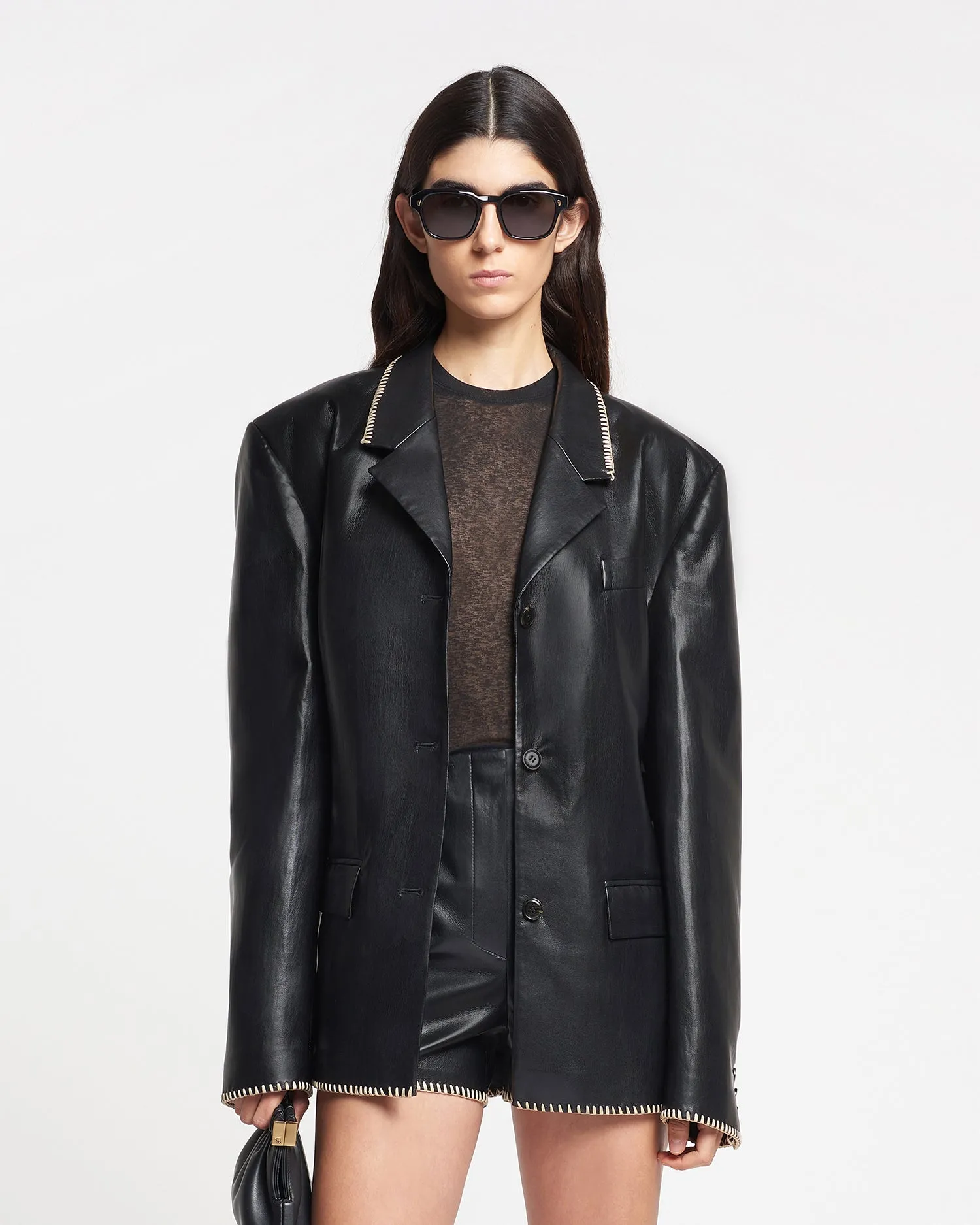 Dionne - Belted Okobor™ Alt-Leather Blazer - Black sold by Nanushka