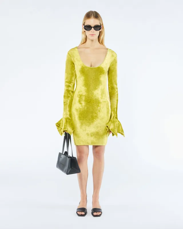 Brina - Sale Velour Knit Mini Dress - Lime Velour sold by Nanushka