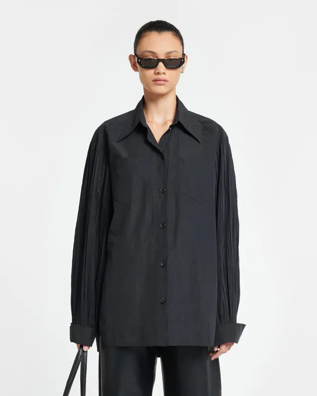 Nele - Pleated Poplin Shirt - Black sold by Nanushka