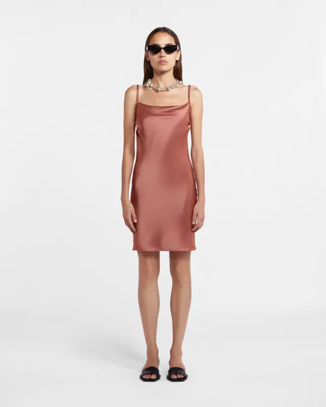 Merva - Sale Slip Satin Mini Dress - Brown Terra sold by Nanushka