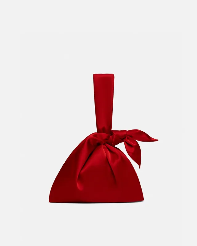 Jen Knotted - Slip Satin Clutch Bag With Knot Detailing - Red sold by Nanushka