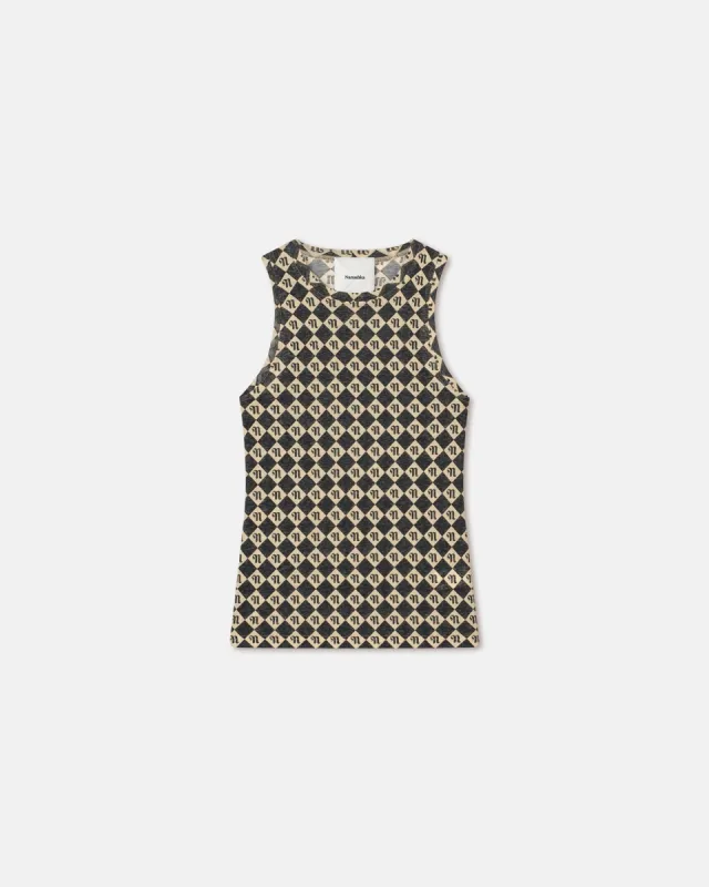 Anneke - Sale Printed Mesh-Jersey Tank Top - Black Diamond Check sold by Nanushka