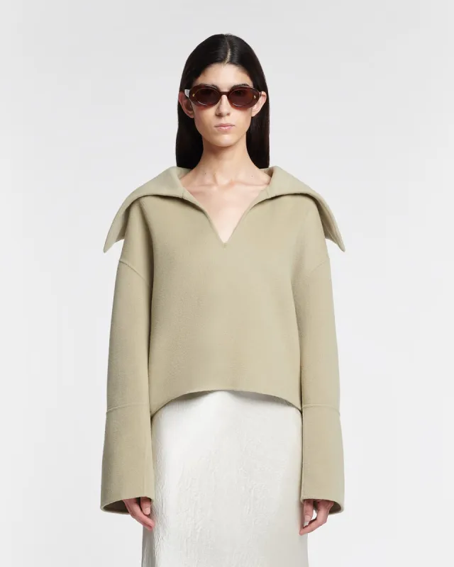 Maxe - Double Wool And Silk Top - Pale Olive sold by Nanushka