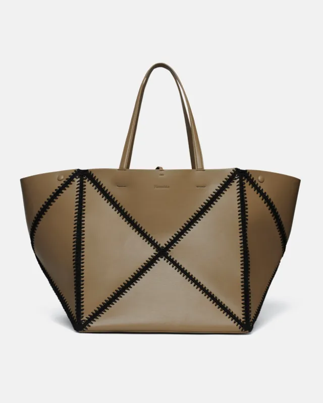 The Origami Tote Large - Alt Nappa Crochet Large Tote - Ashy Taupe Black sold by Nanushka