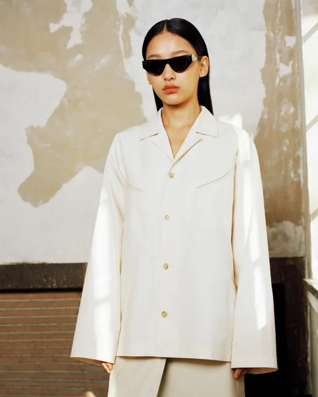 Coby - Heavy Poplin Embroidered Shirt - Creme sold by Nanushka