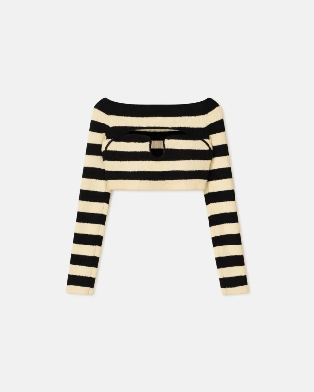Marnin - Striped Terry-Knit Top - Creme/Off Black sold by Nanushka