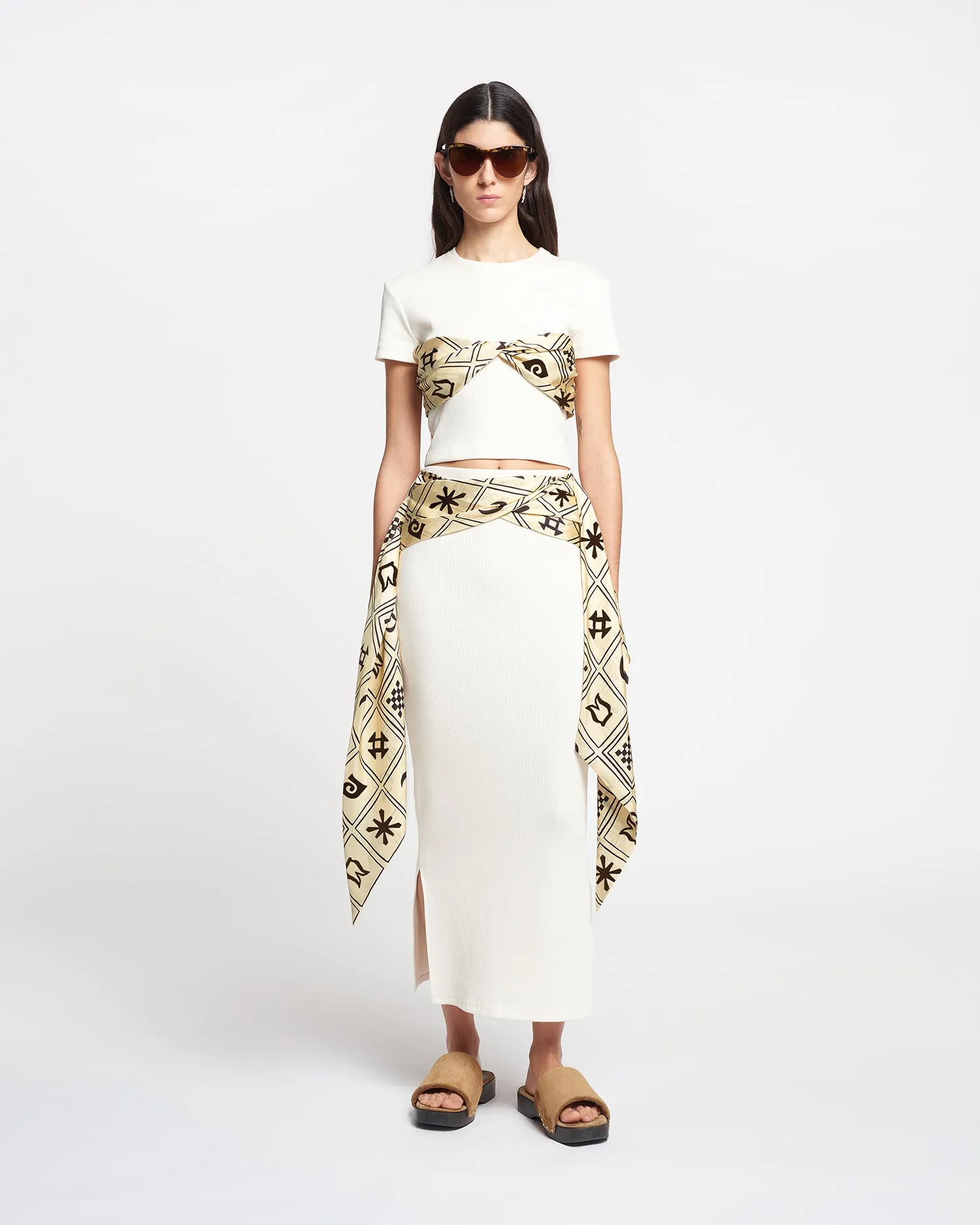 Maltha - Silk-Trimmed Ribbed-Jersey Skirt - Creme sold by Nanushka product image thumbnail 3