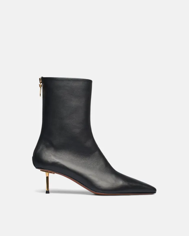 Talli - Elongated Square Toe Booties With Metal Heels - Black sold by Nanushka