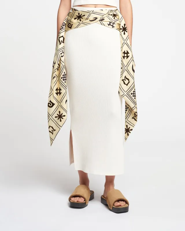 Maltha - Silk-Trimmed Ribbed-Jersey Skirt - Creme sold by Nanushka