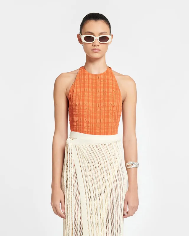 Irina - Seersucker Bodysuit - Sunset Orange sold by Nanushka