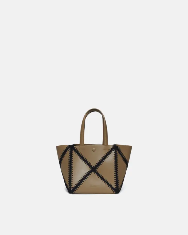 The Origami Mini - Alt-Nappa Leather Tote - Ashy Taupe Black sold by Nanushka
