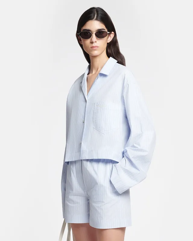 Vally - Cropped Striped Shirt - Blue/Beige/White sold by Nanushka