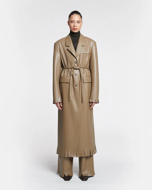 Nikoline - Belted Regenerated Leather Coat - Muted Khaki made by Nanushka