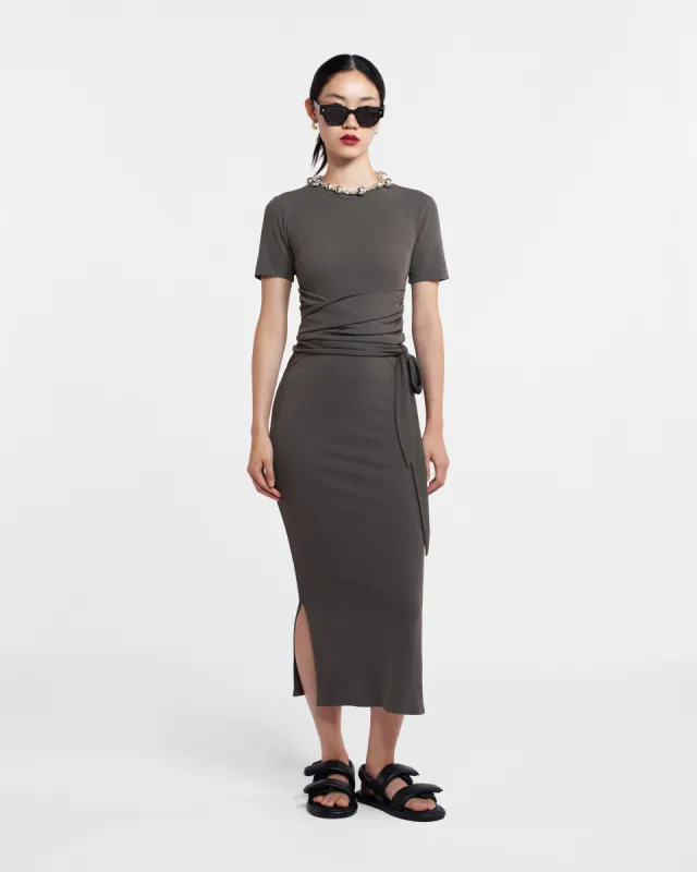 Jannet - Sale Twist-Front Dress - Fossil Grey sold by Nanushka