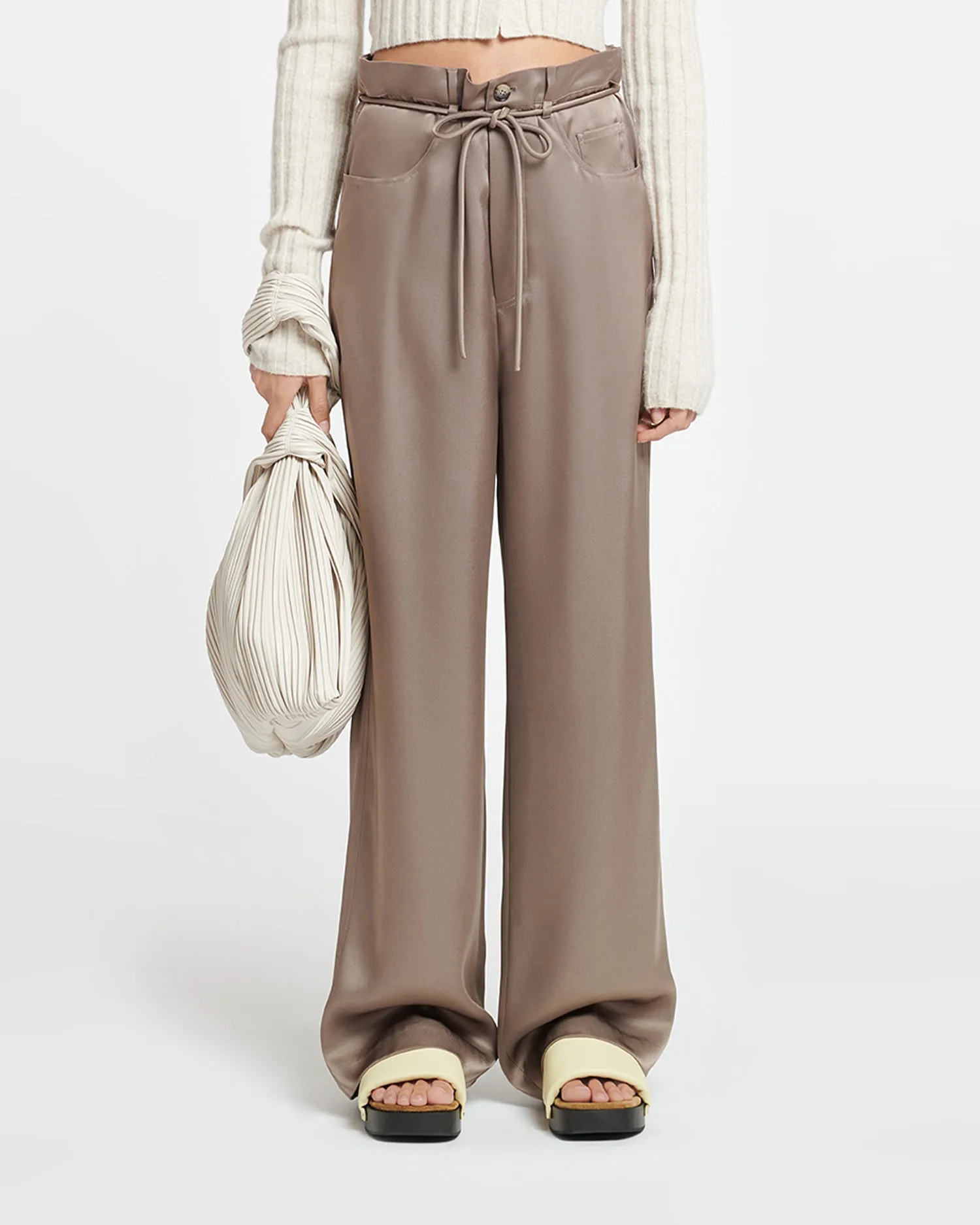 Sato - Belted Slip Satin Pants - Clay sold by Nanushka