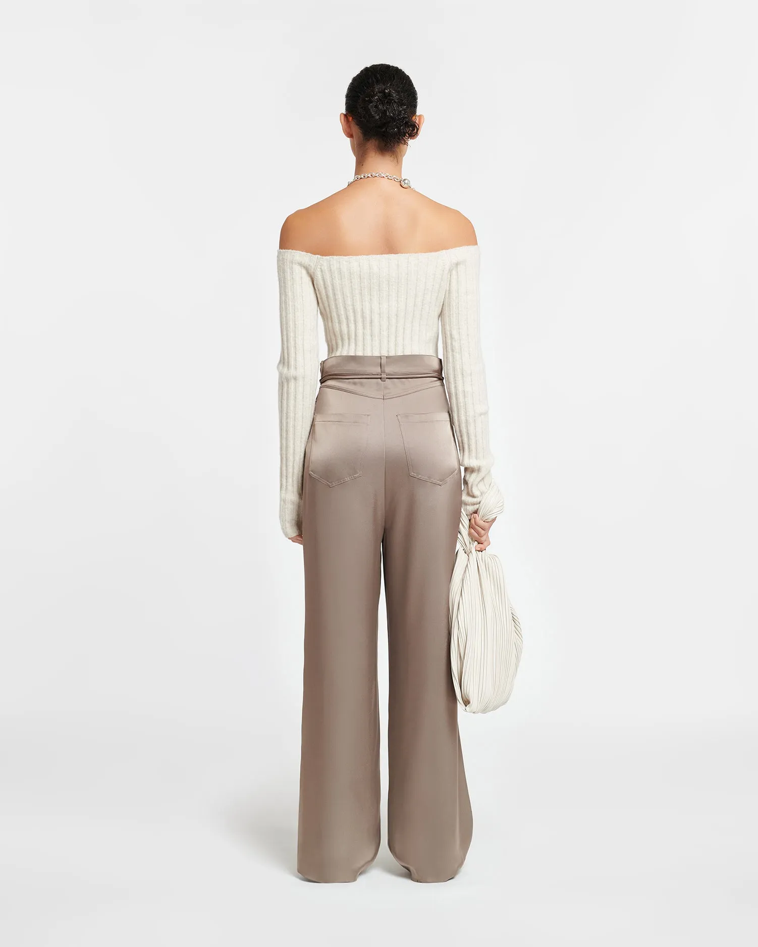 Sato - Belted Slip Satin Pants - Clay sold by Nanushka product image thumbnail 3