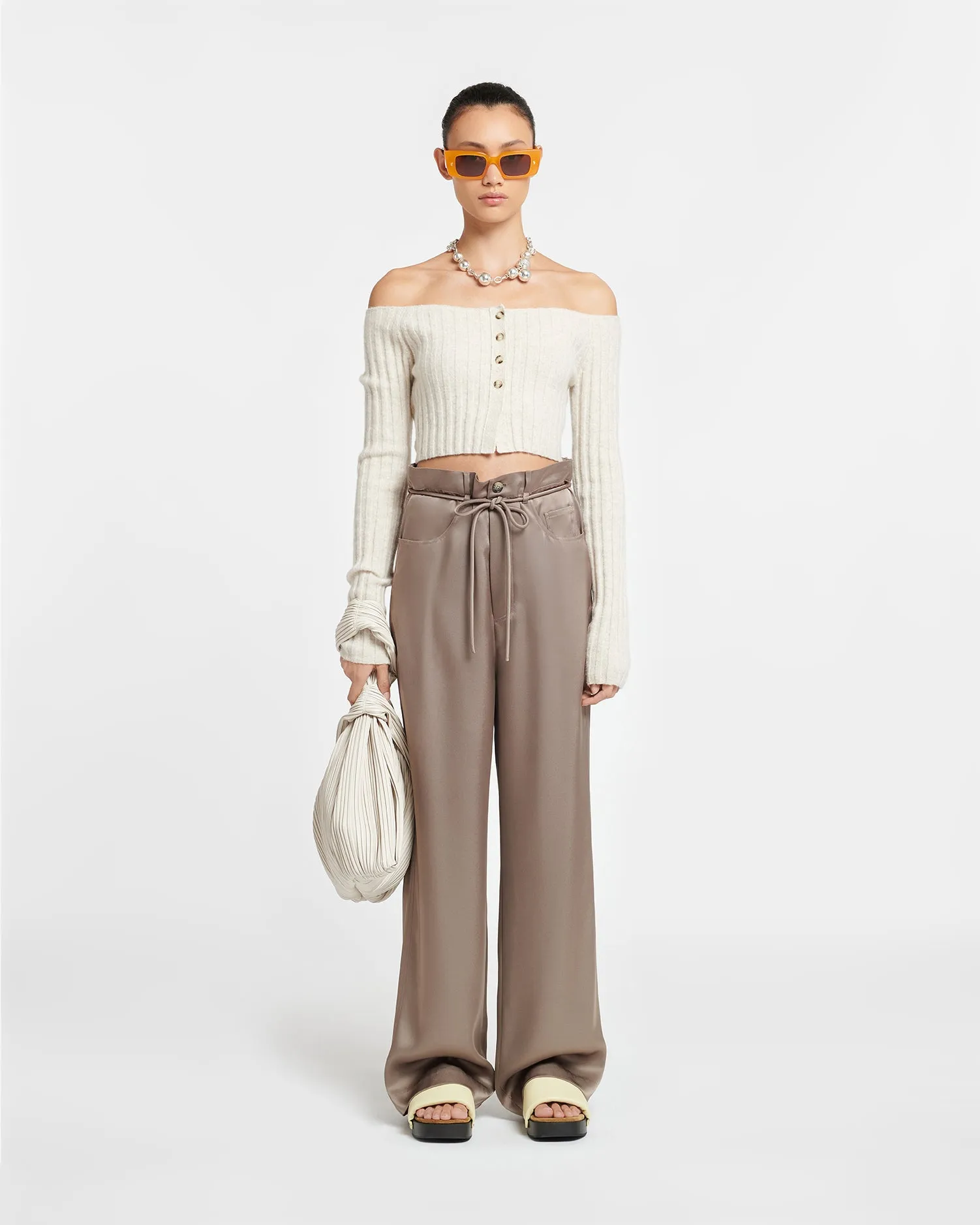 Sato - Belted Slip Satin Pants - Clay sold by Nanushka product image thumbnail 2