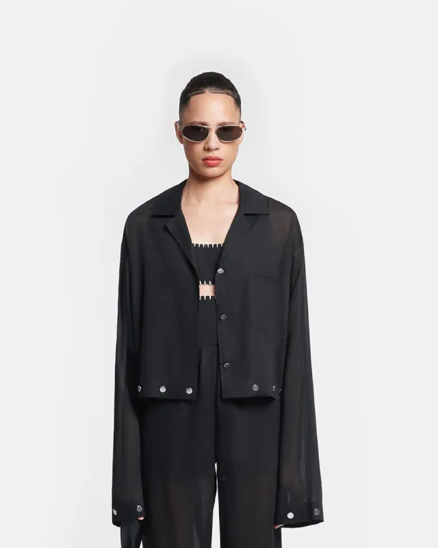 Vally - Studded Cropped Organza Shirt - Black sold by Nanushka
