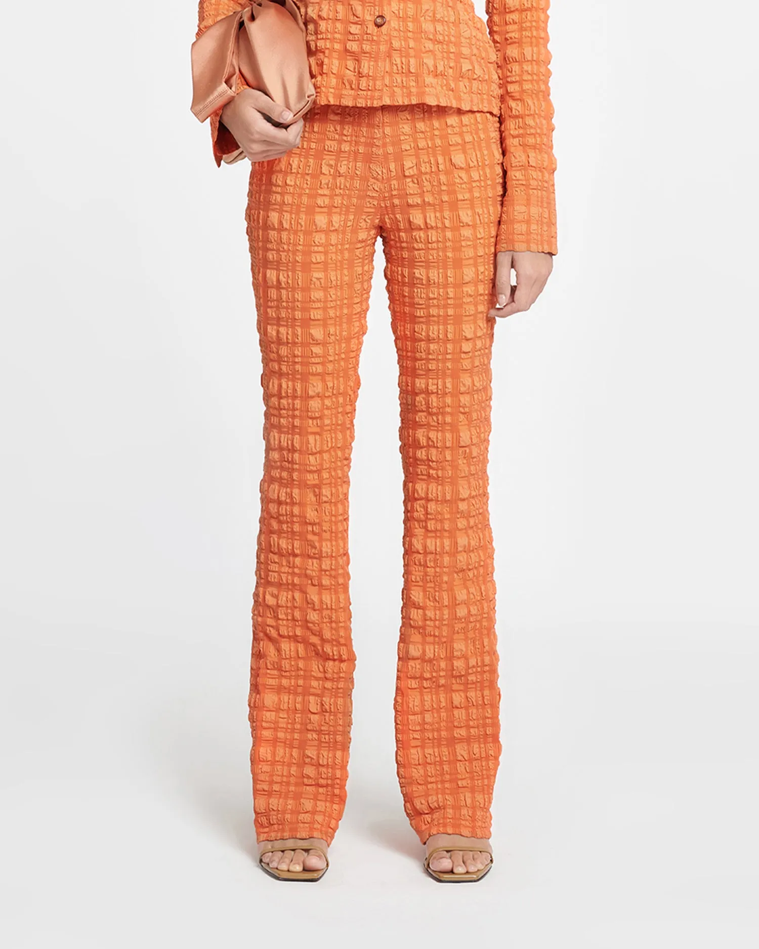 Juna - Seersucker Pants - Sunset Orange sold by Nanushka