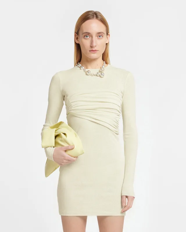 Feiko - Draped Mesh-Jersey Mini Dress - White Wax made by Nanushka