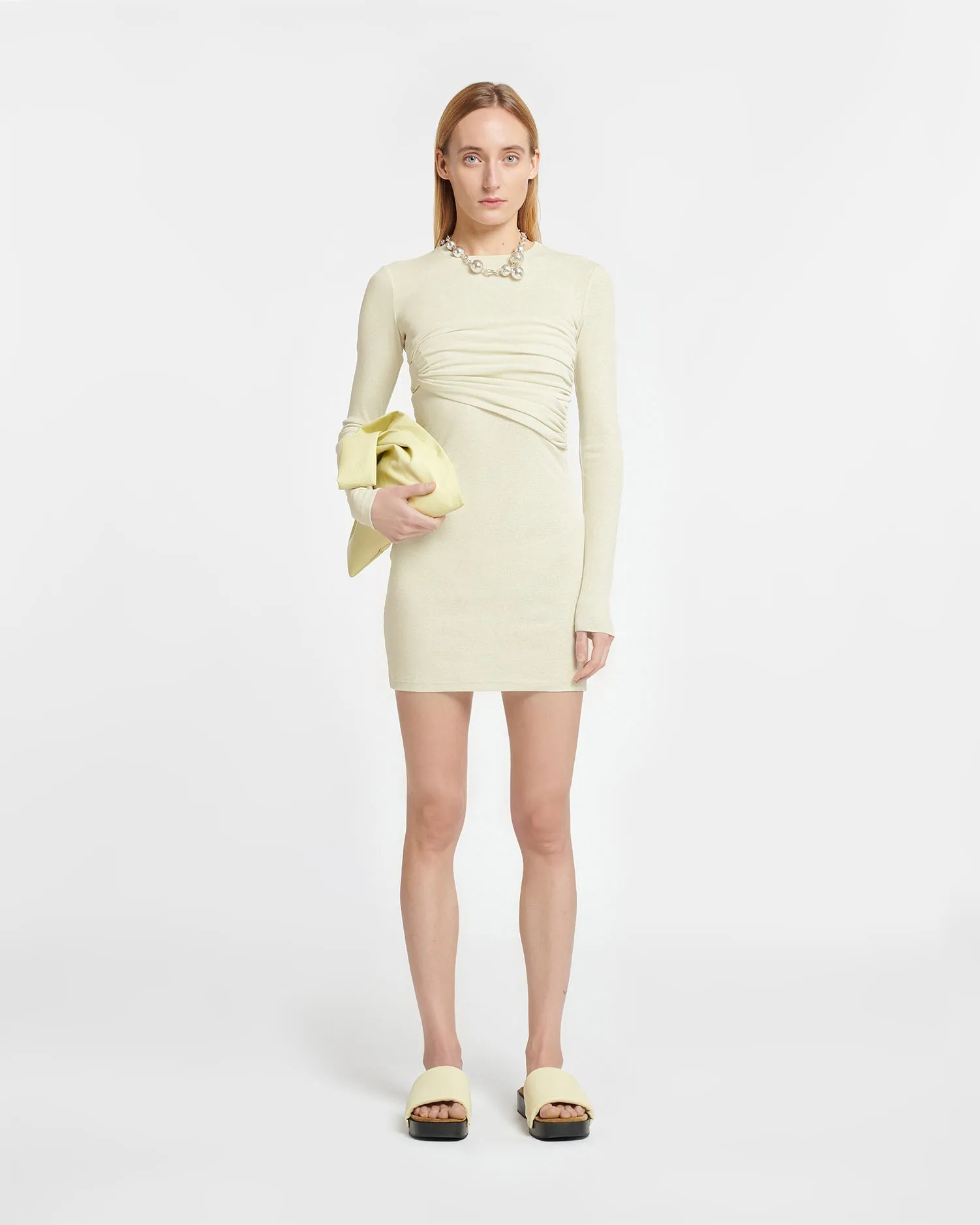 Feiko - Draped Mesh-Jersey Mini Dress - White Wax sold by Nanushka product image thumbnail 2