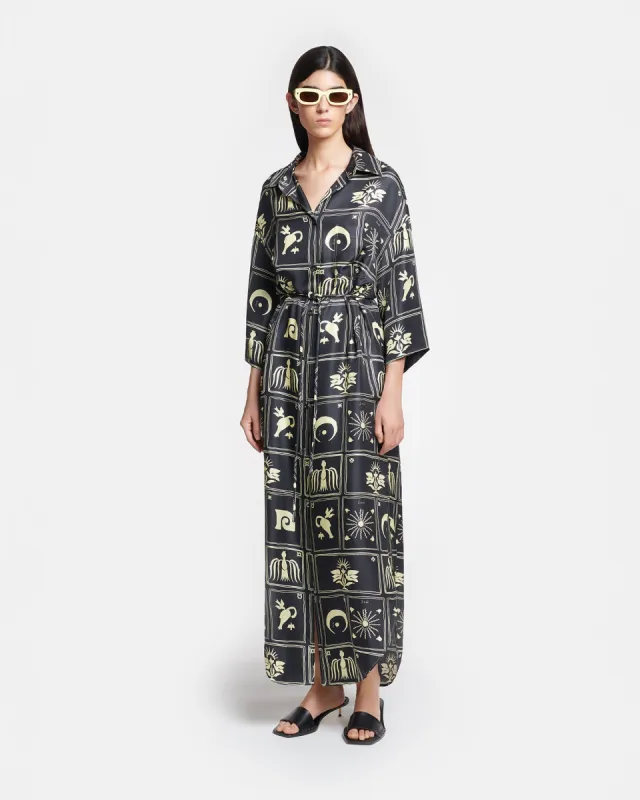 Damala - Printed Shirt Dress - Folk Art Black sold by Nanushka
