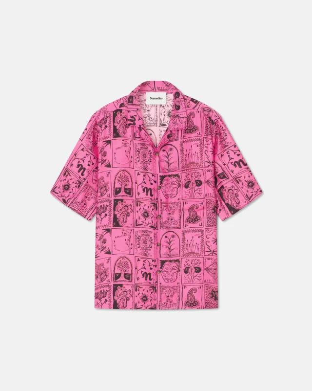Bodil - Printed Silk-Twill Shirt - Hand Drawn Ornamental Pink sold by Nanushka